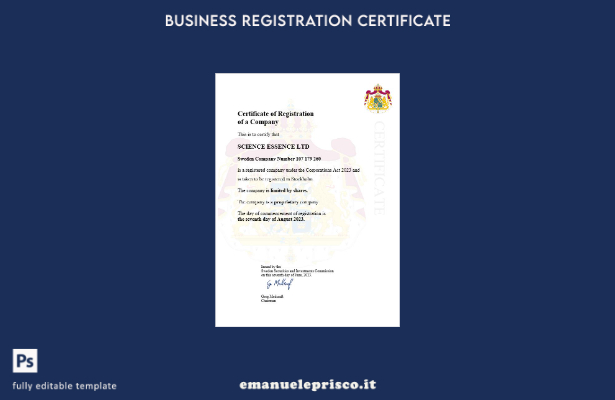 certificato di registrazione aziendale svedese in stile verificato Modello Word 